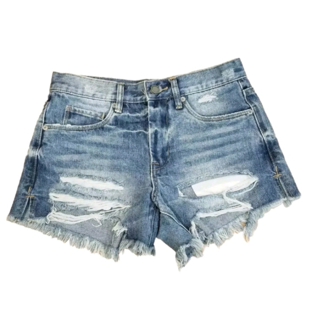 BLANKNYC The Barrow Distressed Cut Off High Rise Denim Shorts Size 25 XS Frayed